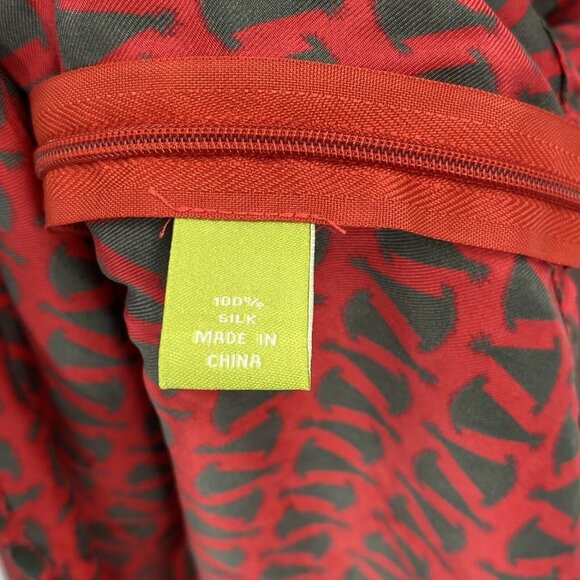 Elizabeth McKay Ruffle Neck Silk Blouse Red Party Hat Print Long Sleeve Size 2 - Picture 4 of 5